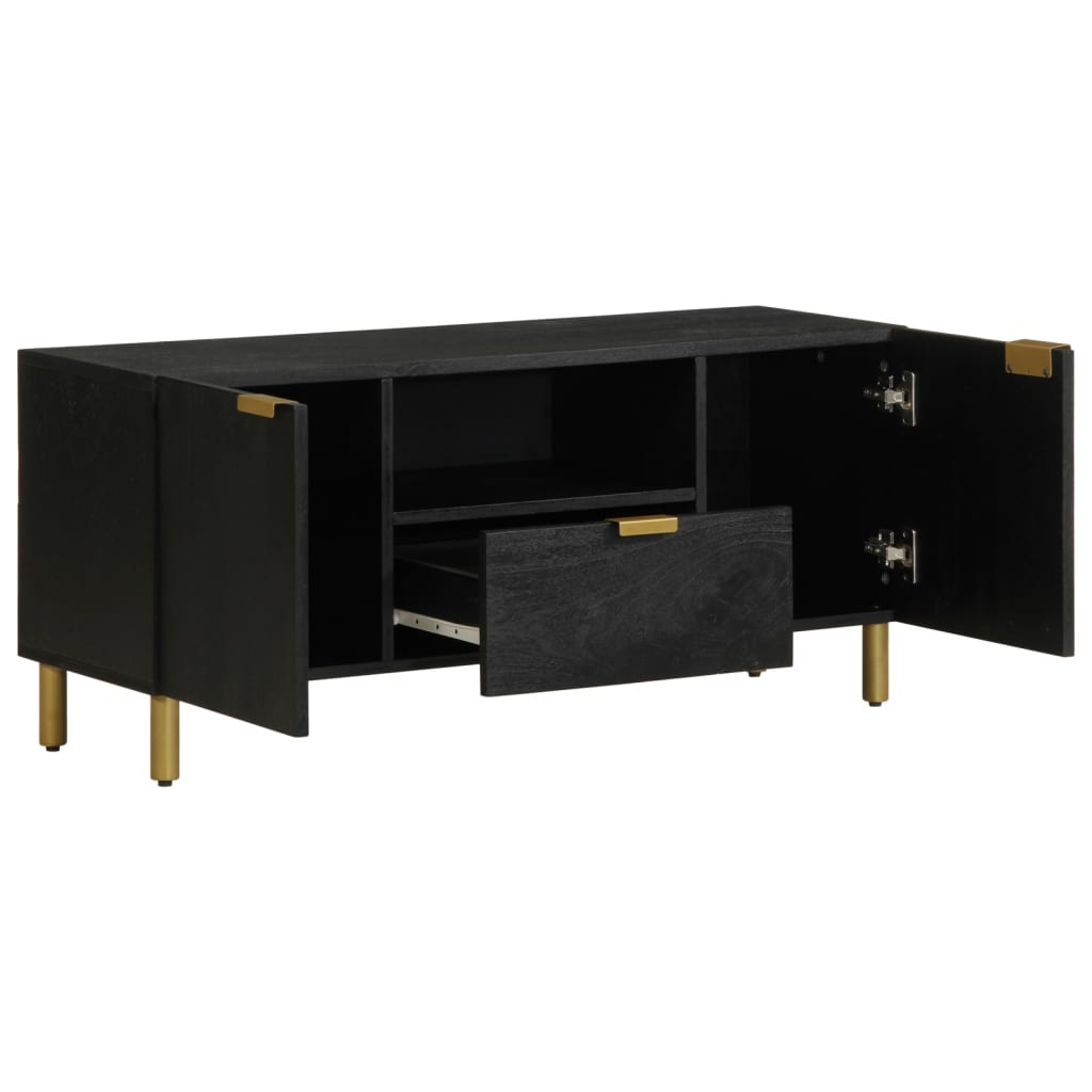 TV Cabinet Black Engineered wood, Solid mango wood, Brass Small