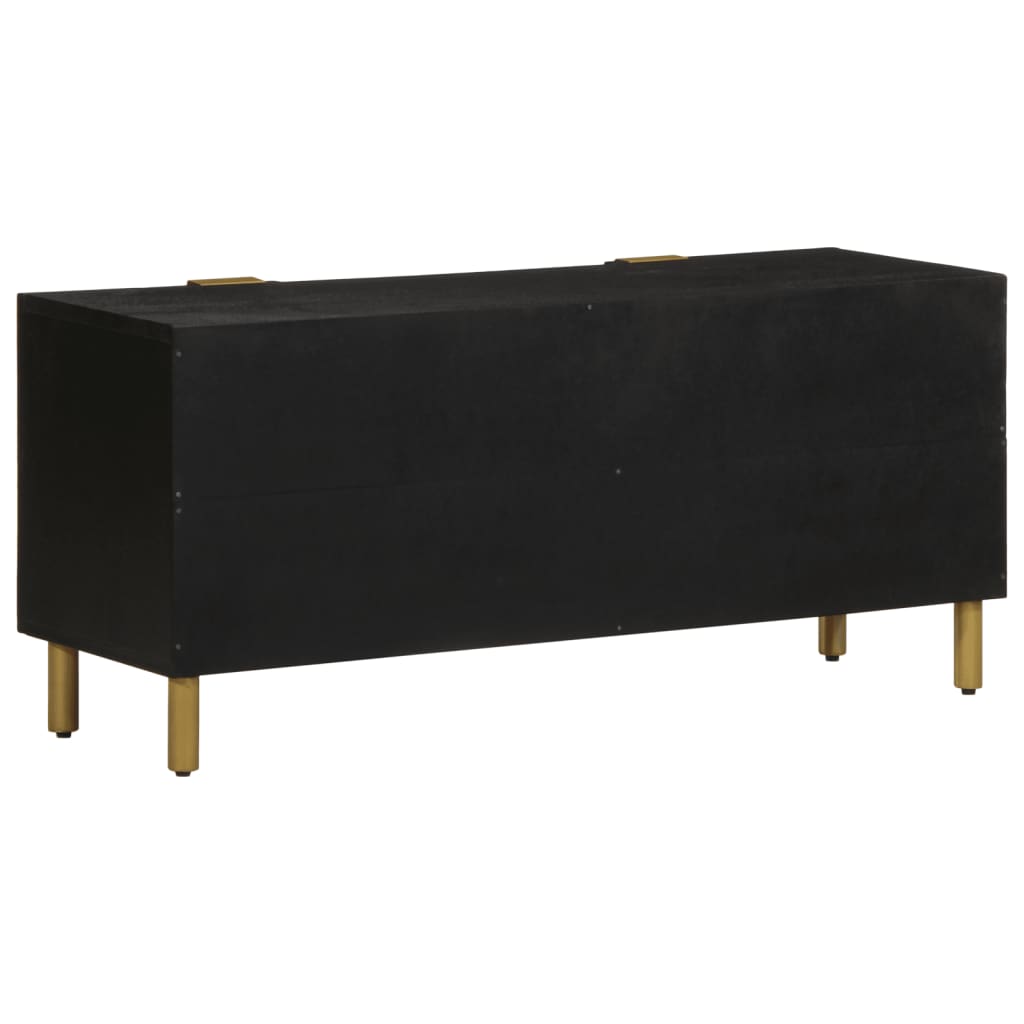 TV Cabinet Black Engineered wood, Solid mango wood, Brass Small