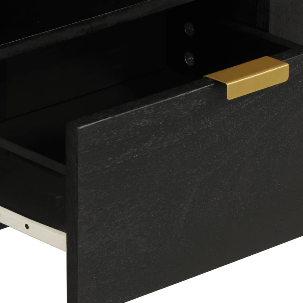 TV Cabinet Black Engineered wood, Solid mango wood, Brass Small