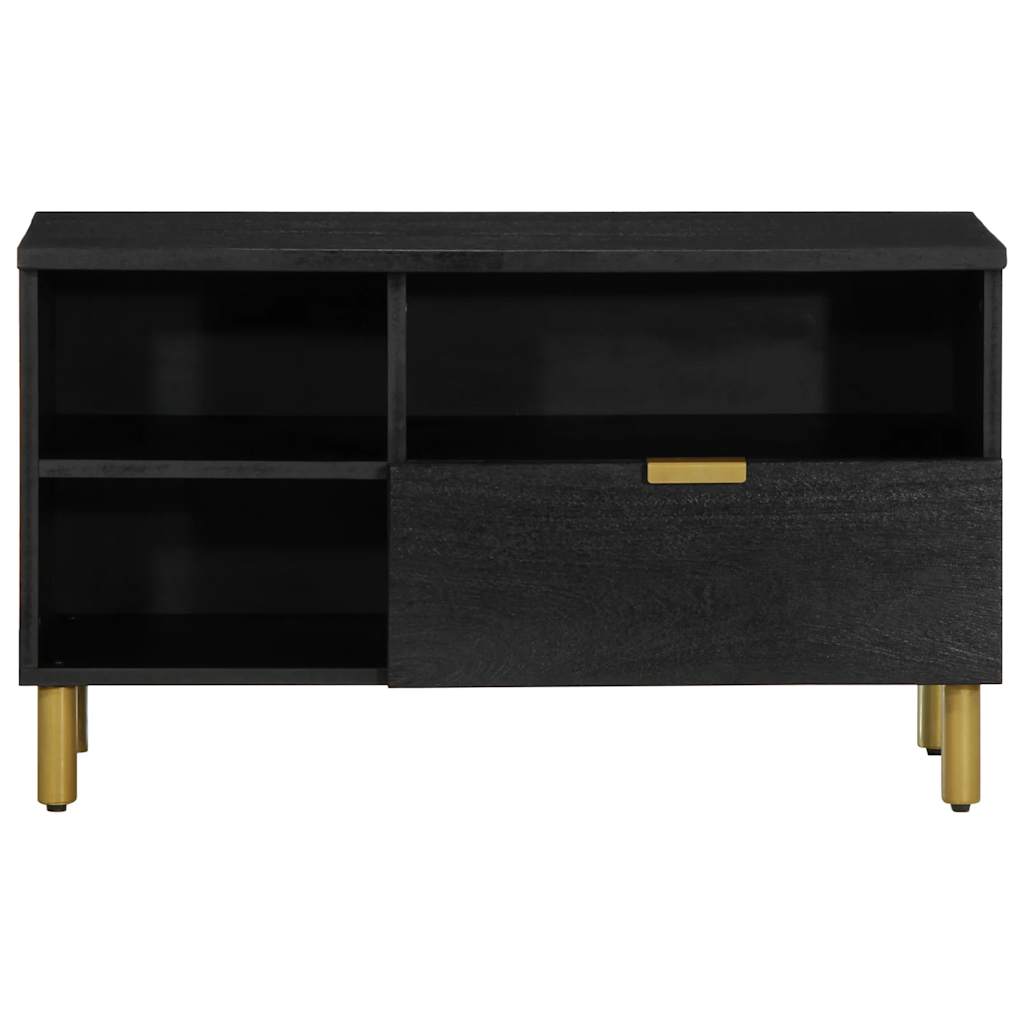 TV Cabinet Black Engineered wood, Solid Mango wood, Brass Small