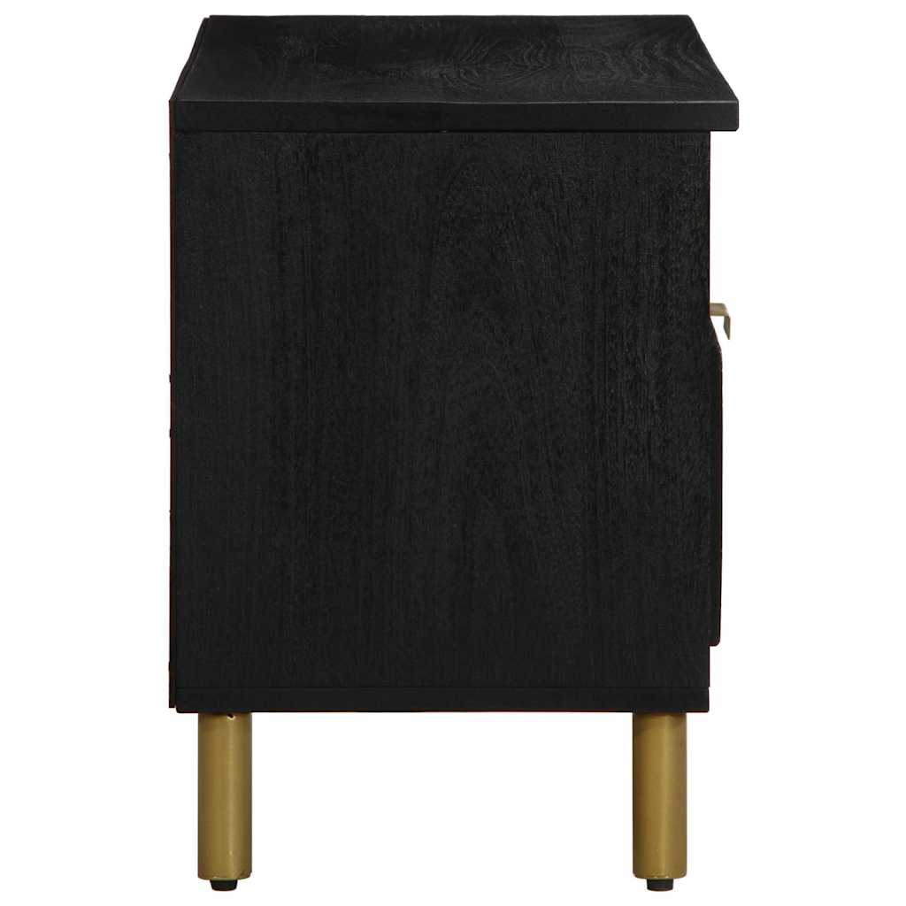 TV Cabinet Black Engineered wood, Solid Mango wood, Brass Small