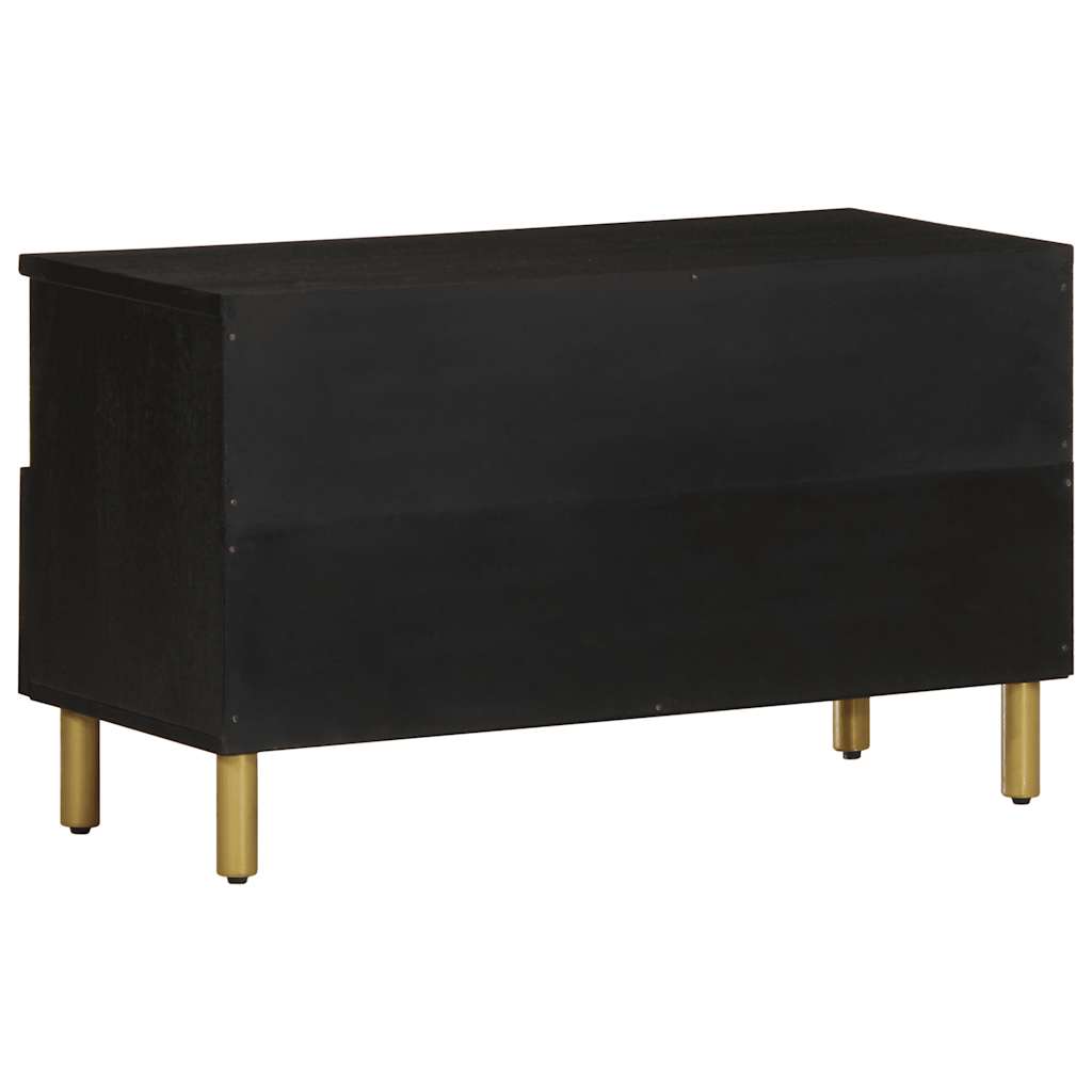 TV Cabinet Black Engineered wood, Solid Mango wood, Brass Small