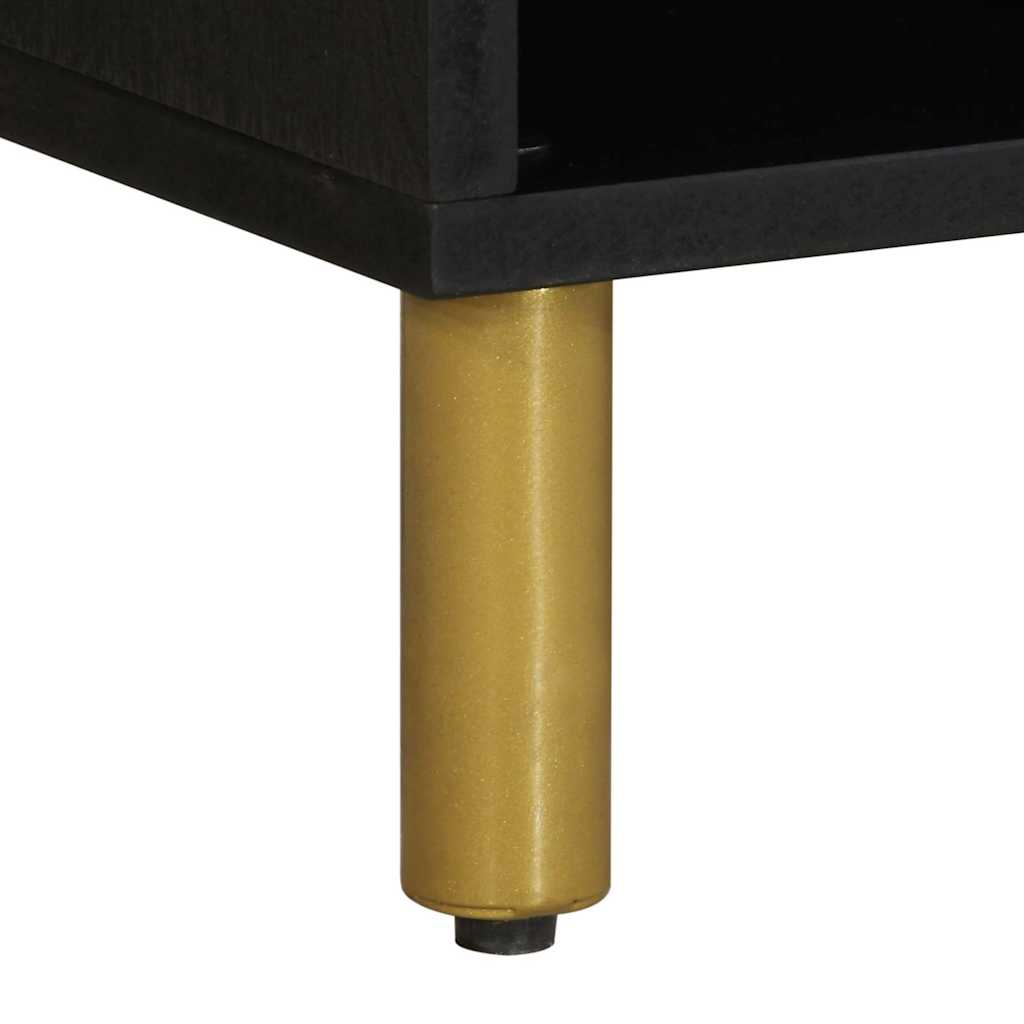 TV Cabinet Black Engineered wood, Solid Mango wood, Brass Small