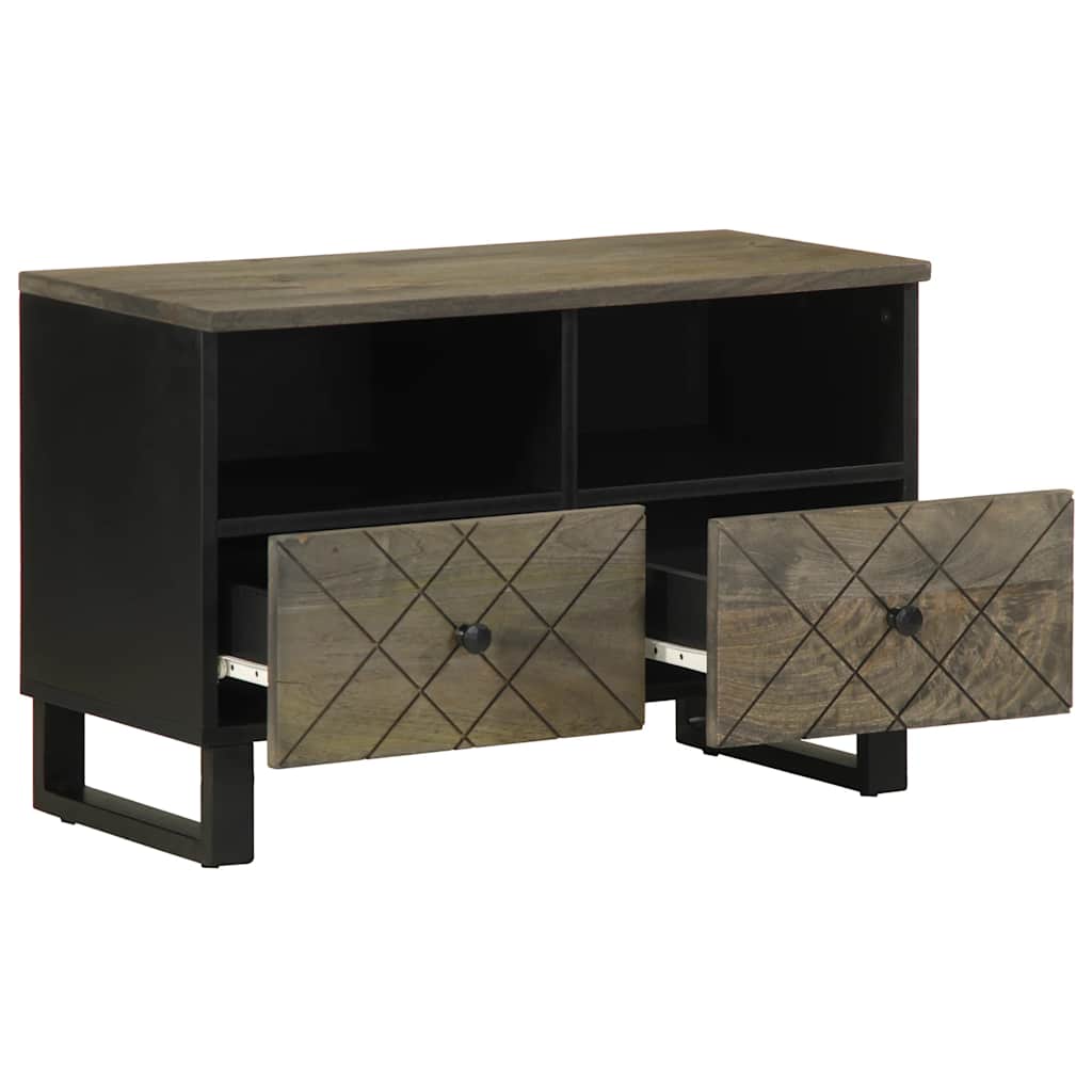 TV Cabinet Black Solid mango wood with grey finish, metal Medium