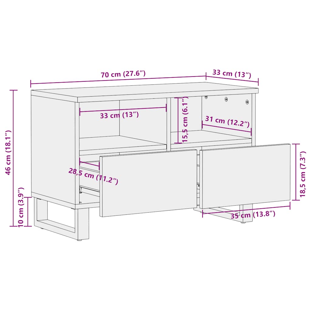 TV Cabinet Black Solid mango wood with grey finish, metal Medium