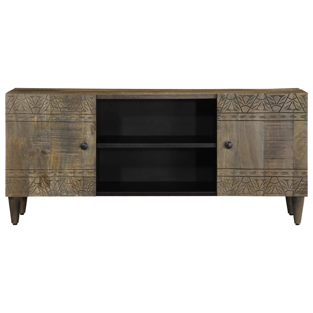 TV Cabinet Light Gray Solid Mango Wood, Engineered Wood, Metal