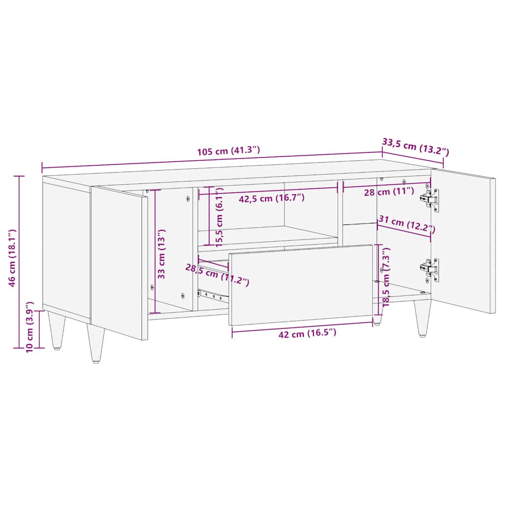 TV Cabinet Light Grey Solid mango wood, engineered wood, metal