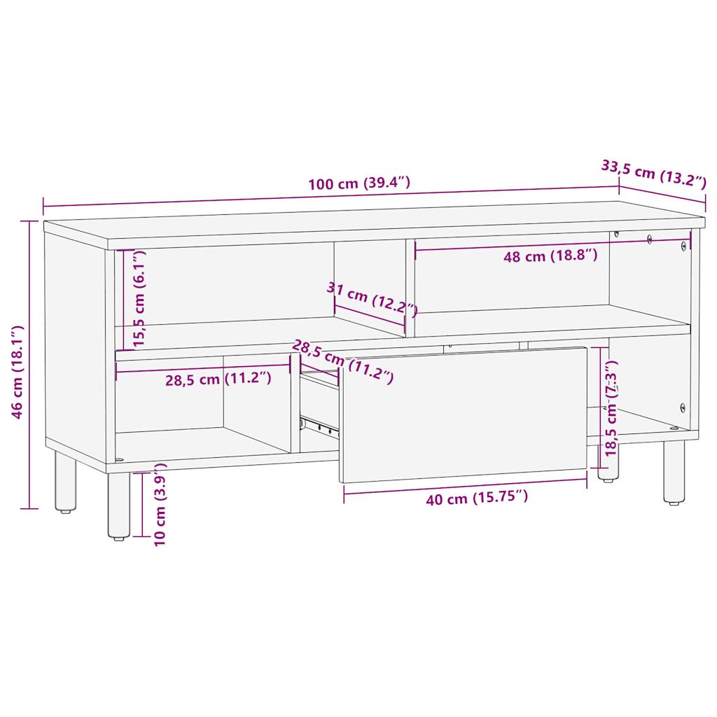TV Cabinet Black Solid rough mango wood, iron Medium TV Cabinet