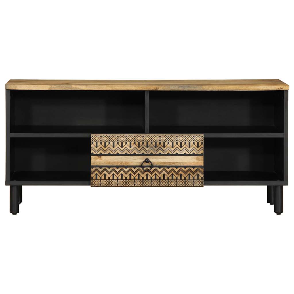 TV Cabinet Black Solid rough mango wood, iron Medium TV Cabinet