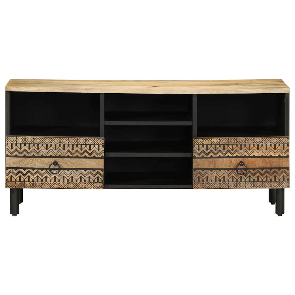 TV Cabinet Black Solid Rough Mango Wood, Iron