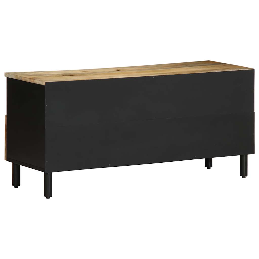 TV Cabinet Black Solid Rough Mango Wood, Iron
