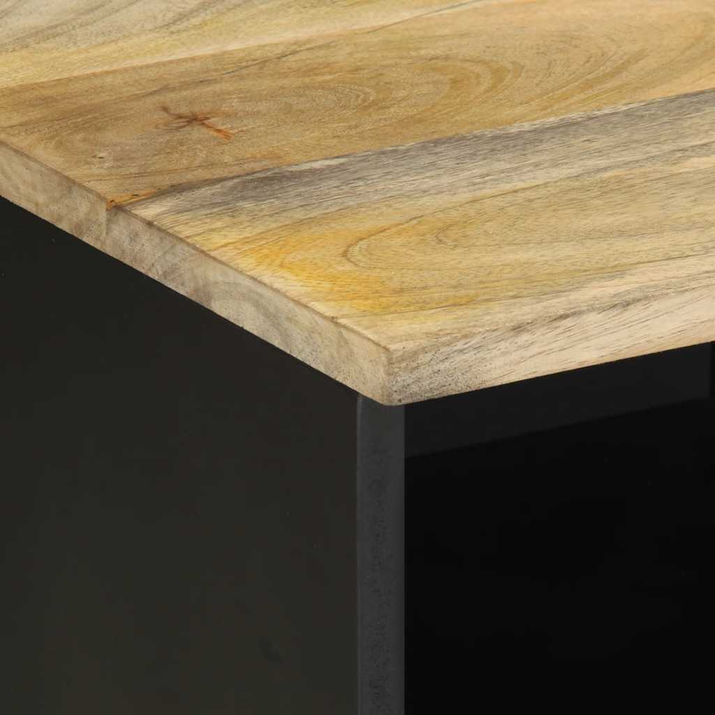 TV Cabinet Black Solid Rough Mango Wood, Iron