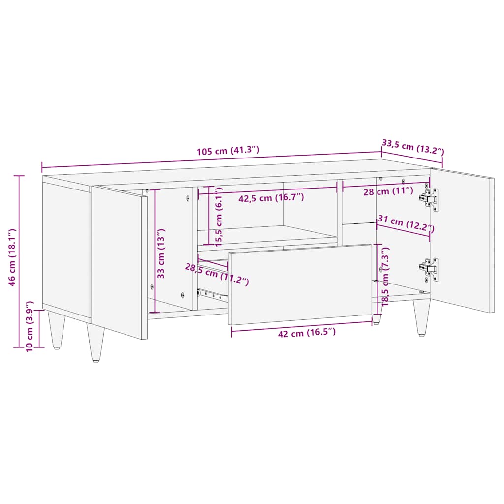 TV Cabinet Natural Mango with White Paint