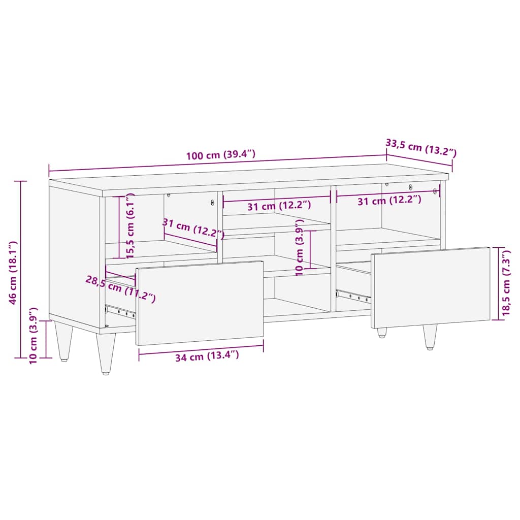 TV Cabinet Natural Mango Wood with White