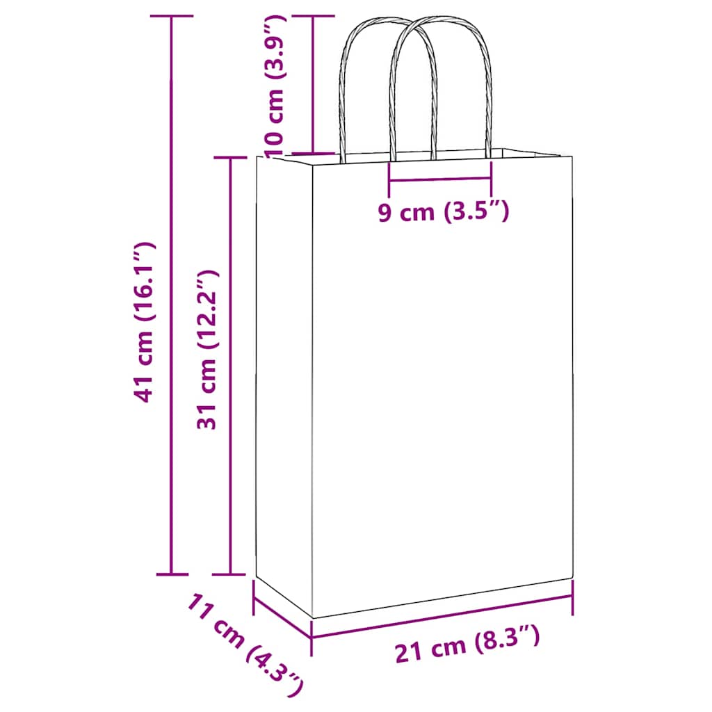 Paper Bags 50 pcs with Handles Blue 21x11x31 cm