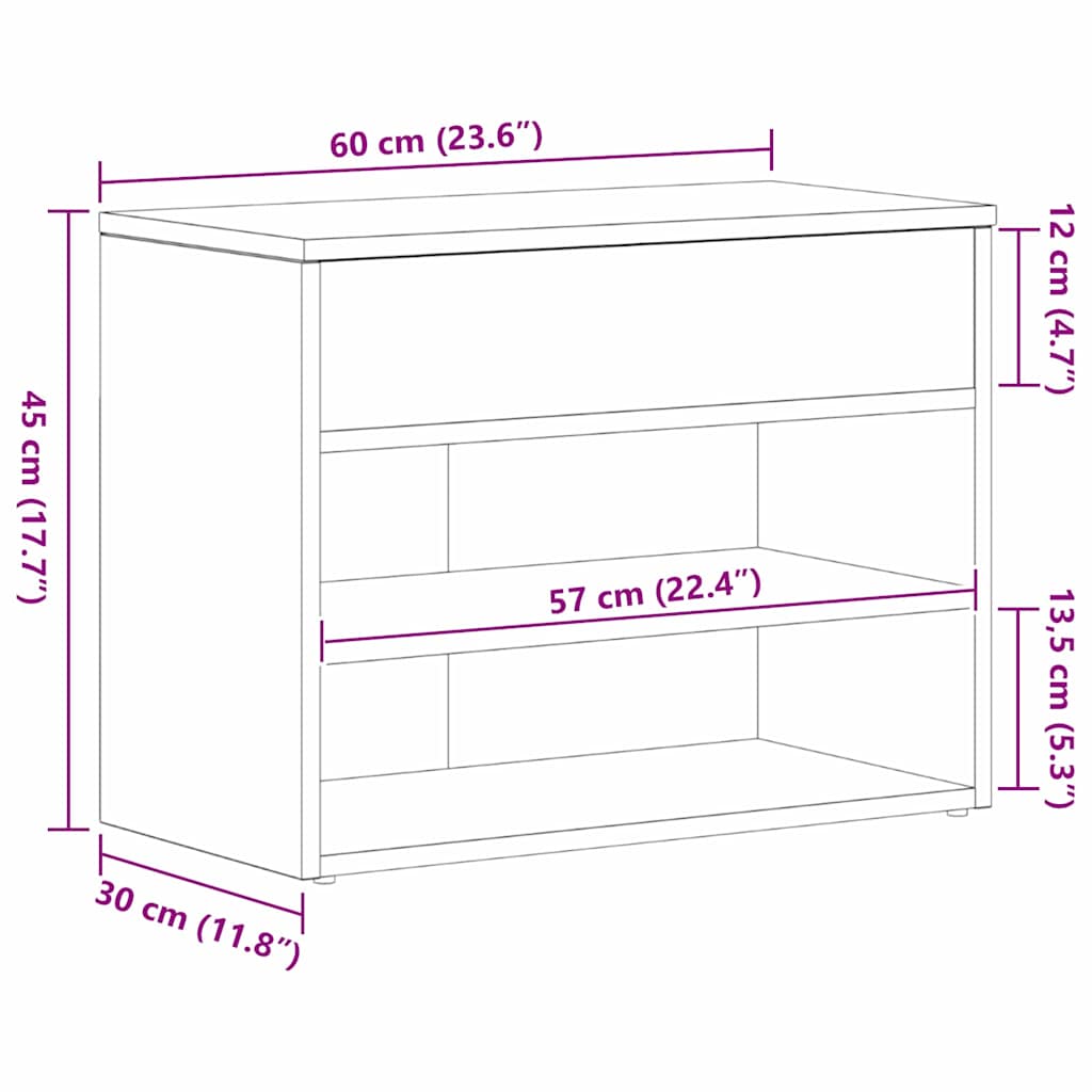 Shoe Bench Black Oak 23.62 x 11.81 x 17.72 in Engineered Wood