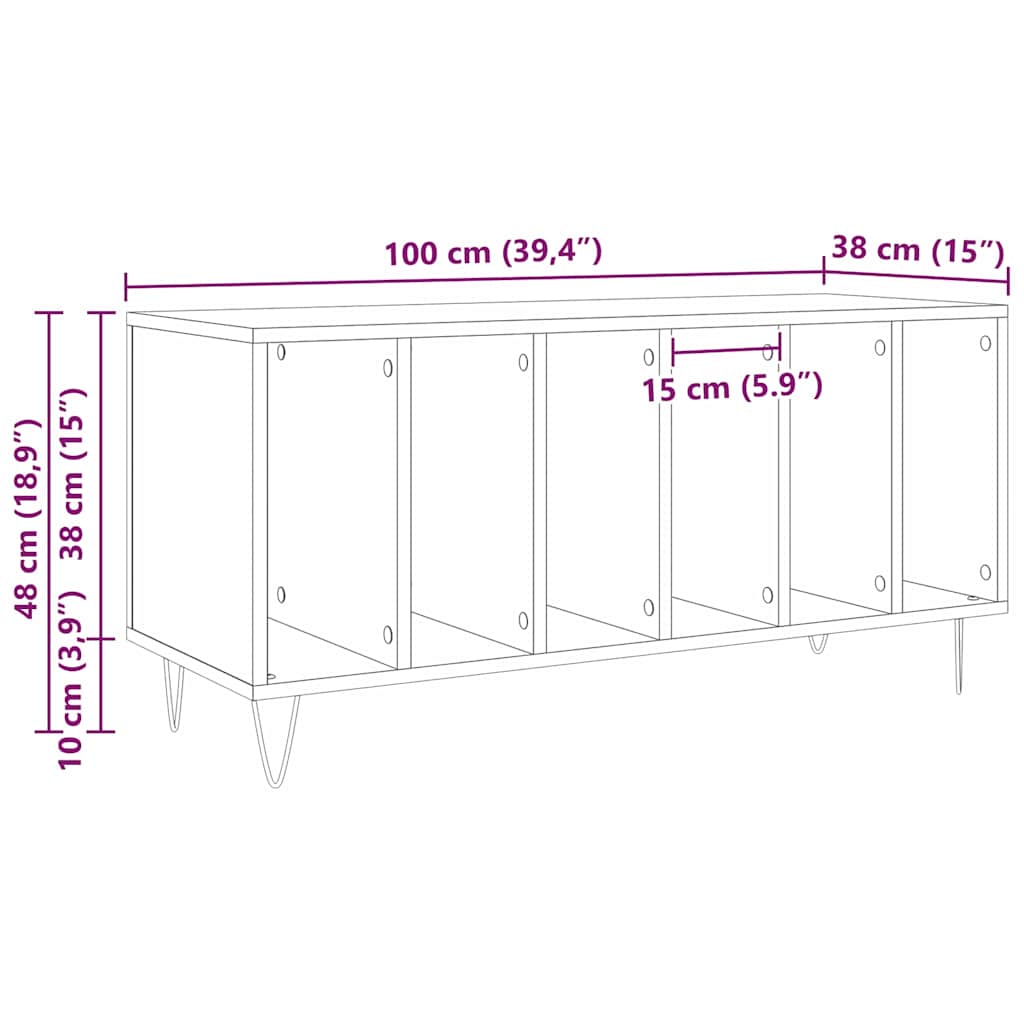 Record Cabinet with Shelf Old wood 39.37 x 14.96 x 18.90 in