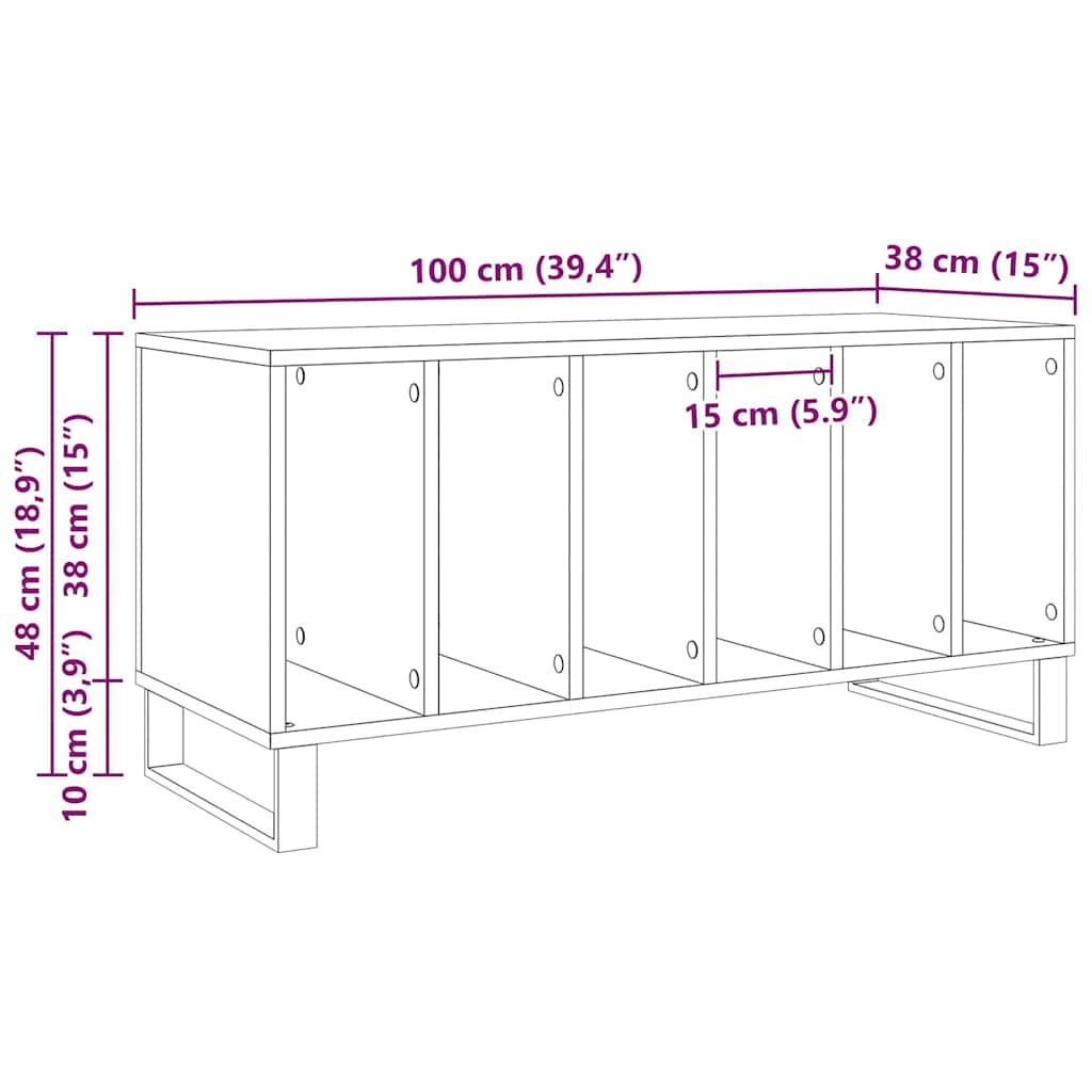 Record Cabinet with Shelf Black Oak 39.37 x 14.96 x 18.90 in