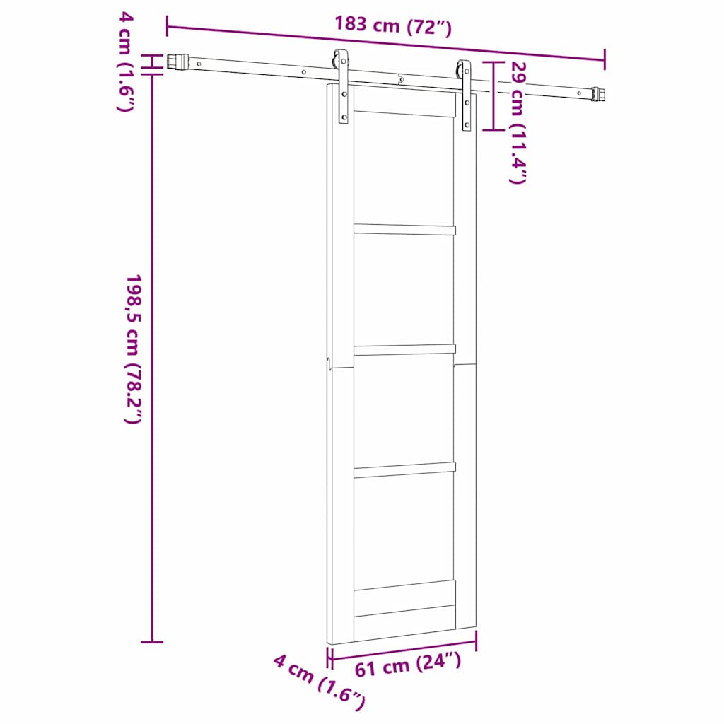 Sliding Door White 24 x 78.2 in Solid pine wood and steel
