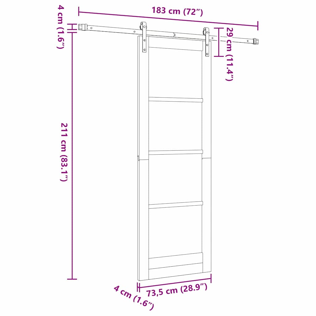 Sliding Door White 28.9 x 83.1 in Solid pine wood and steel