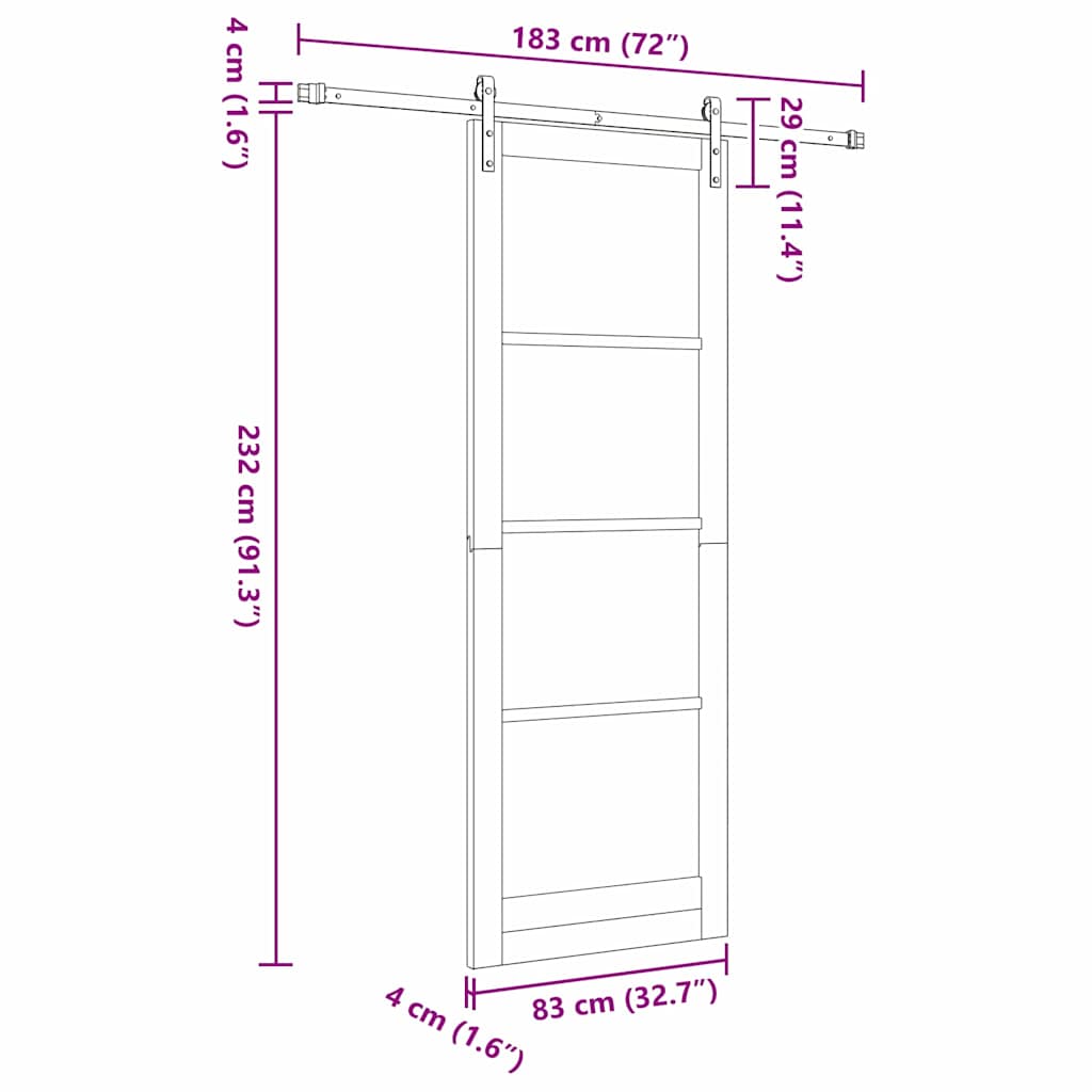 Sliding Door White 32.7 x 91.4 in Solid pine wood and steel