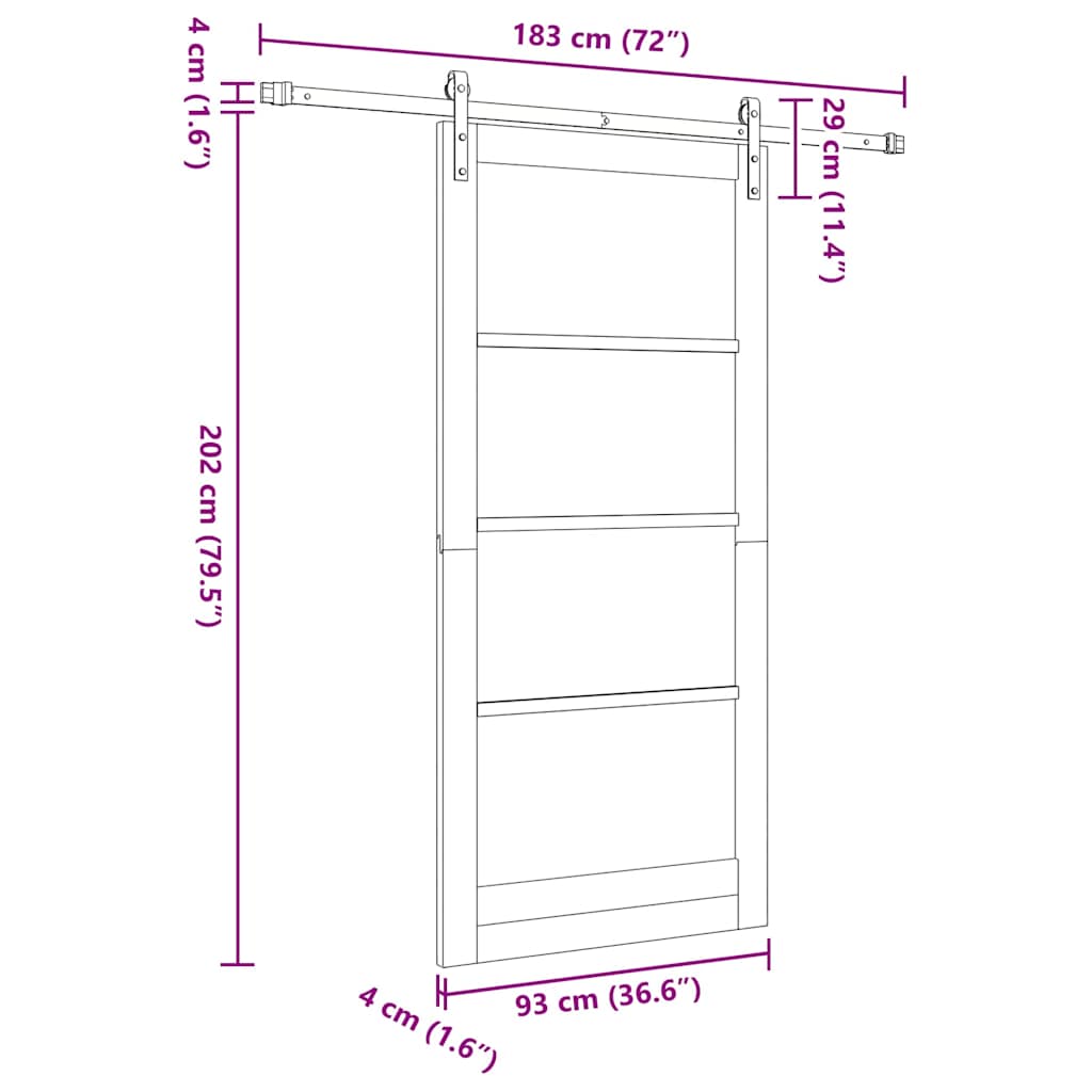 Sliding Door White 36.6 x 79.5 in Solid pine wood and steel