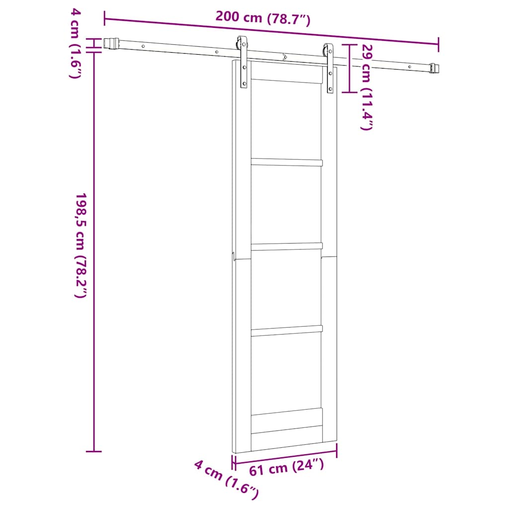 Sliding Door White 24 x 78.2 in Solid pine wood and steel