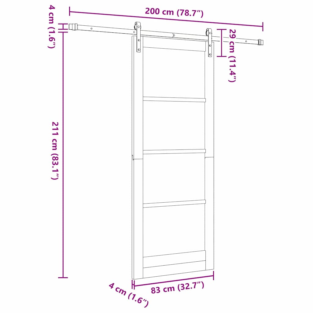 Sliding Door White 32.7 x 83.1 in Solid pine wood and steel