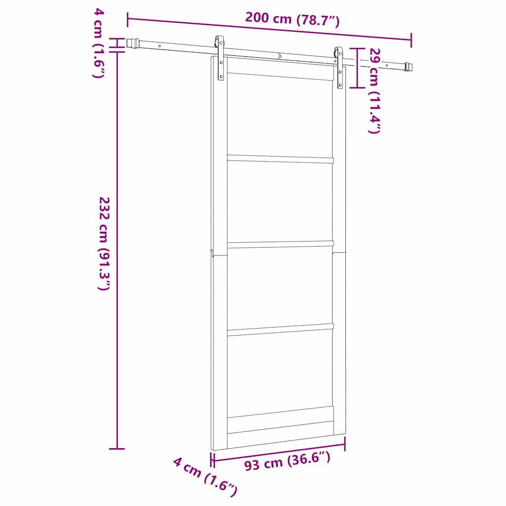 Sliding Door White 36.6 x 91.3 in Solid pine wood and steel