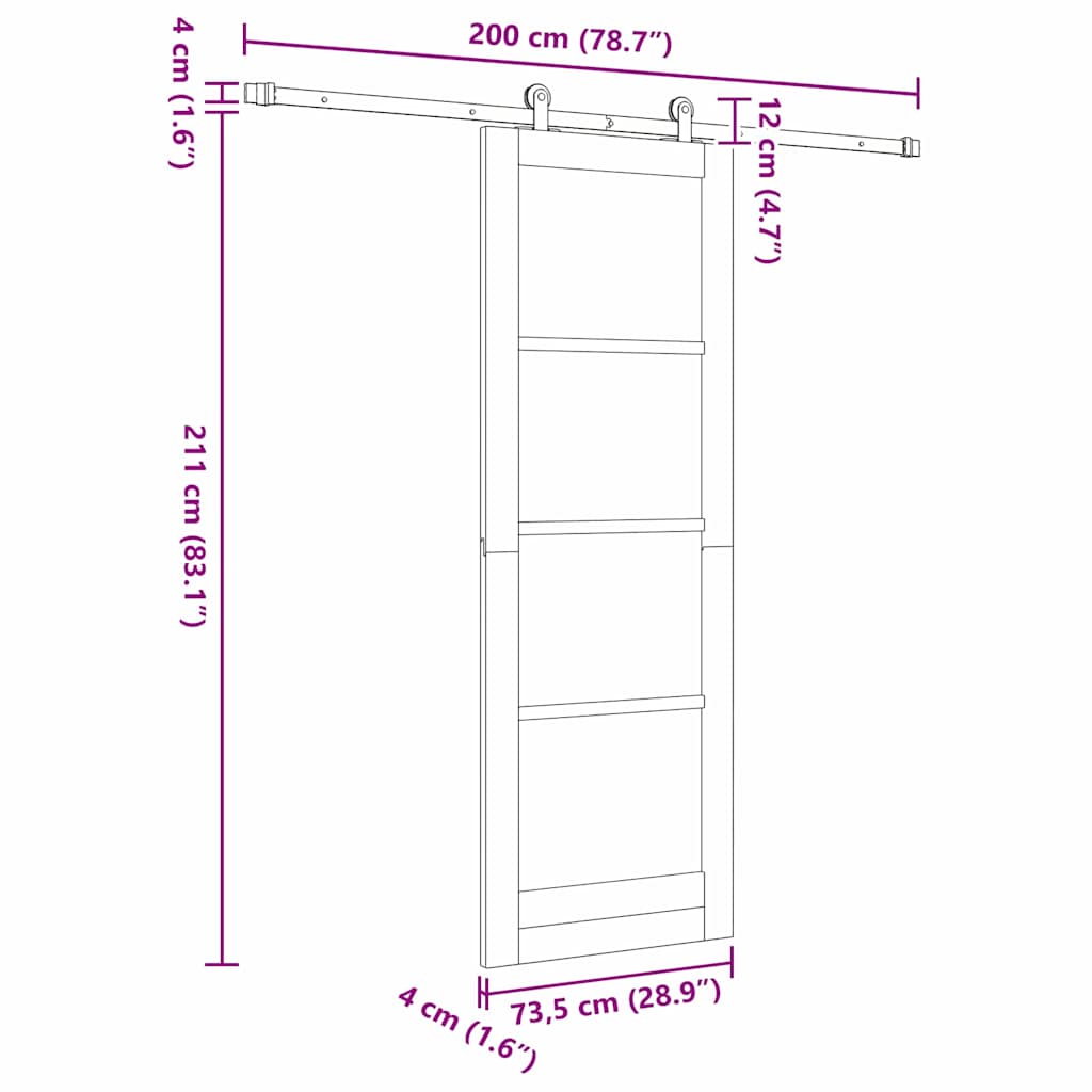 Sliding Door Set Manual White and black 28.9 x 83.1 in