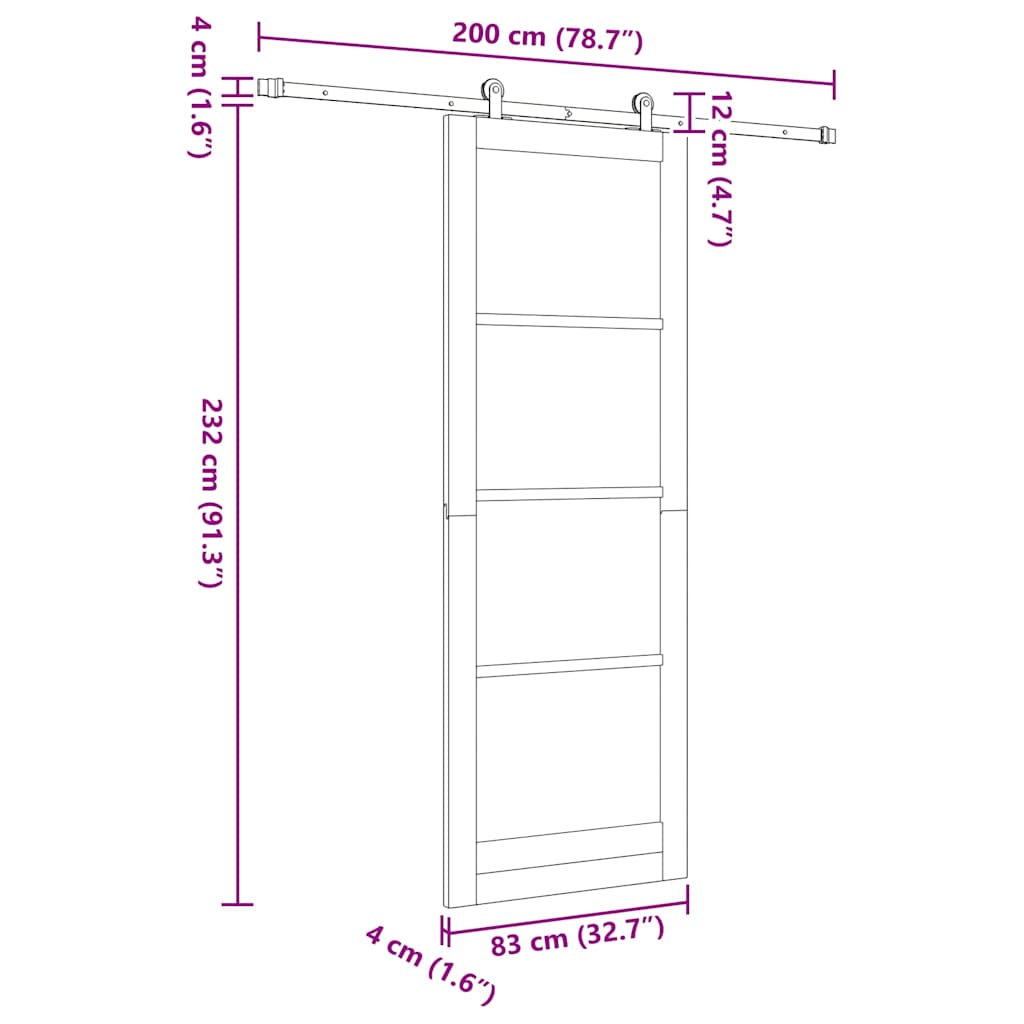 Sliding Door Set Manual White and black 32.7 x 91.4 in
