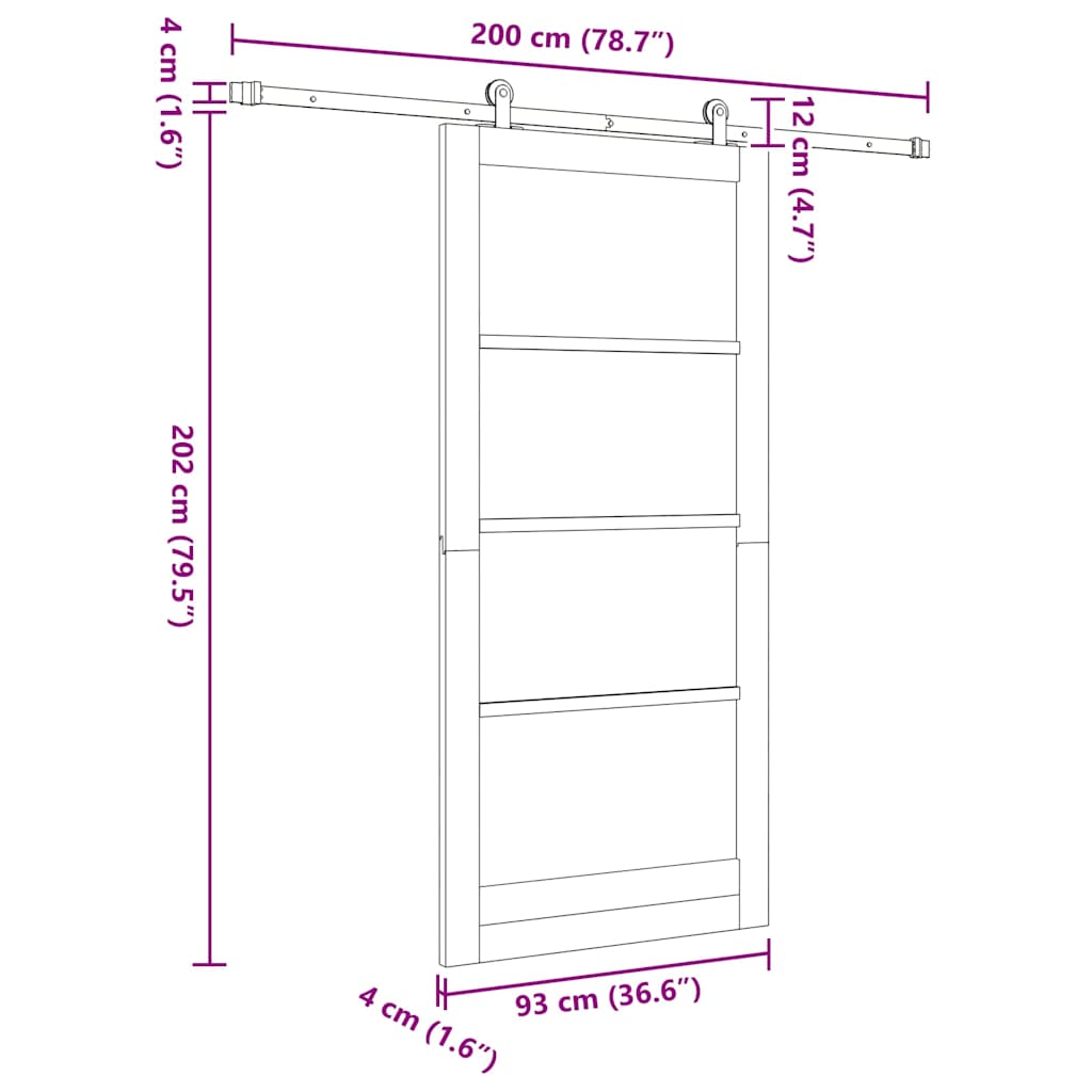 Sliding Door Set Manual White and black 36.6 x 79.5 in