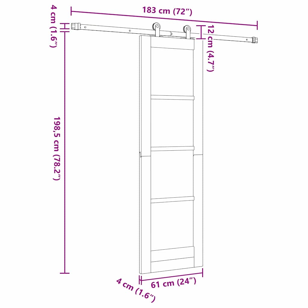 Sliding Door Set White 24 x 78.2 in Solid pine wood and steel