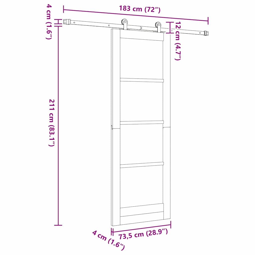 Sliding Door Set White 28.9 x 83.1 in Solid pine wood and steel