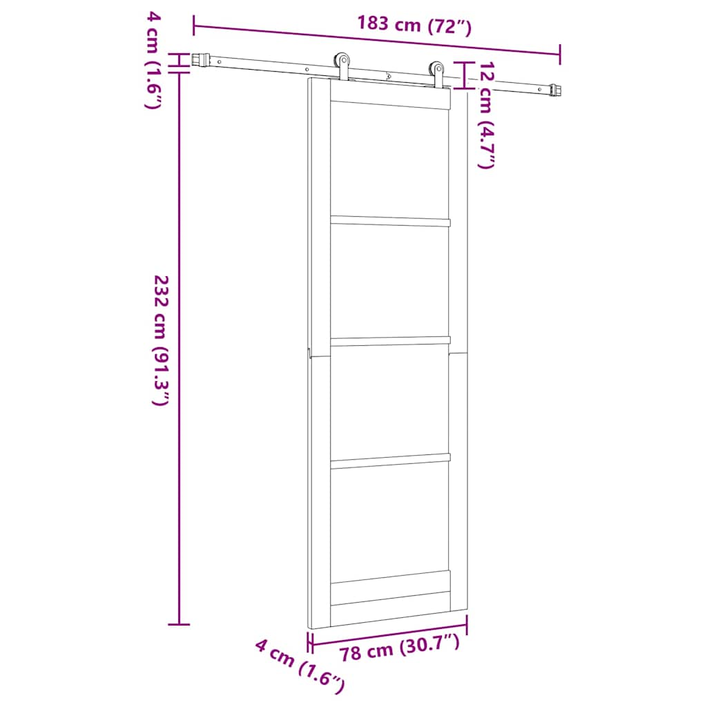 Sliding Door Set White 30.7 x 91.3 in Solid pine wood and steel