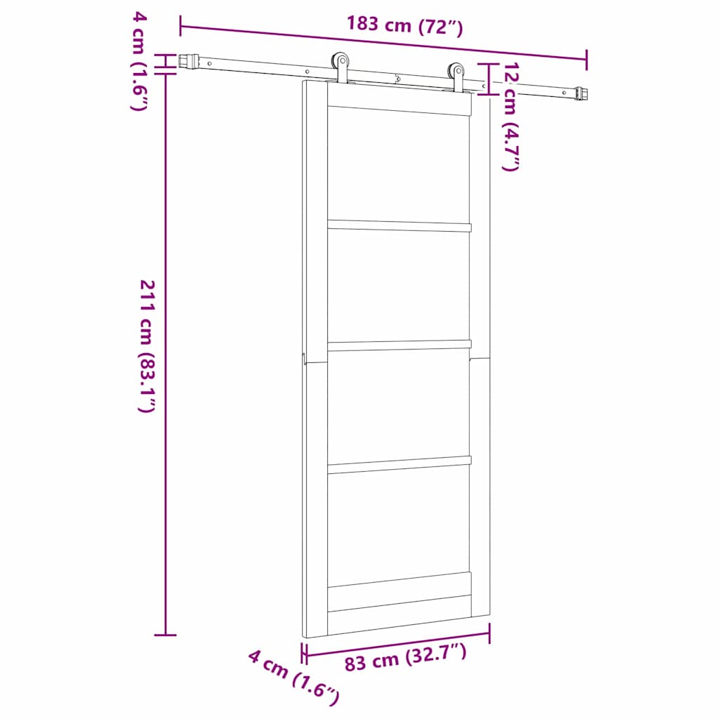 Sliding Door Set White 32.7 x 83.1 in Solid pine wood and steel