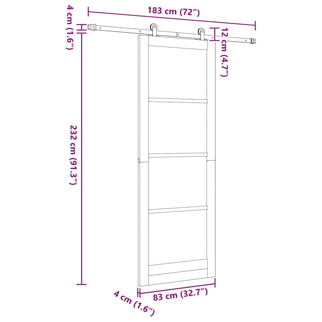 Sliding Door Set White 32.7 x 91.4 in Solid pine wood and steel
