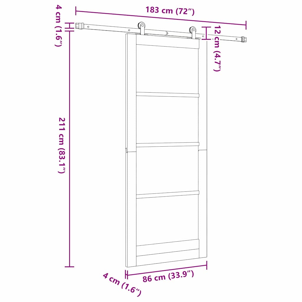 Sliding Door Set White 33.9 x 83.1 in Solid pine wood and steel