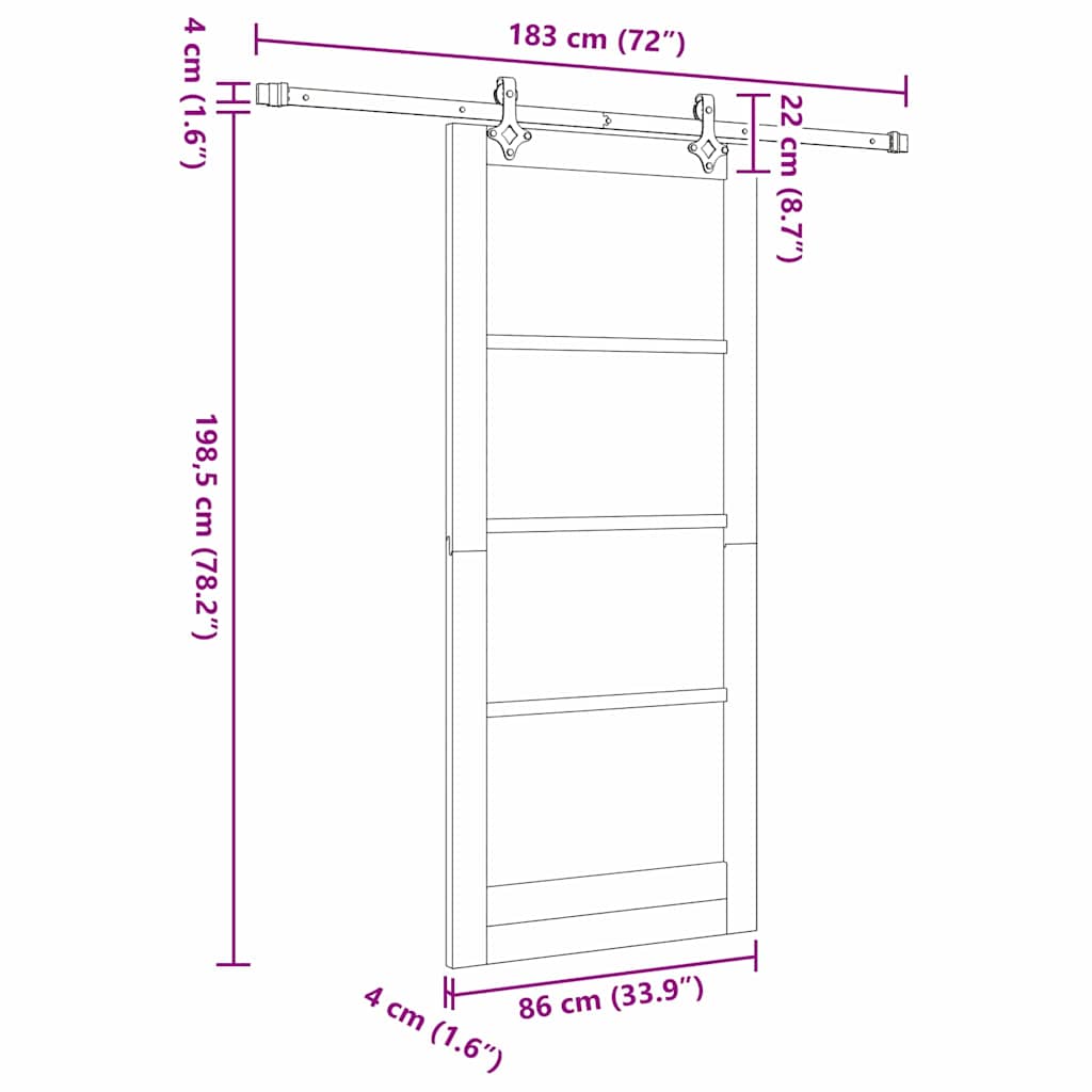Sliding Door Natural and Black 33.86 x 78.15 in