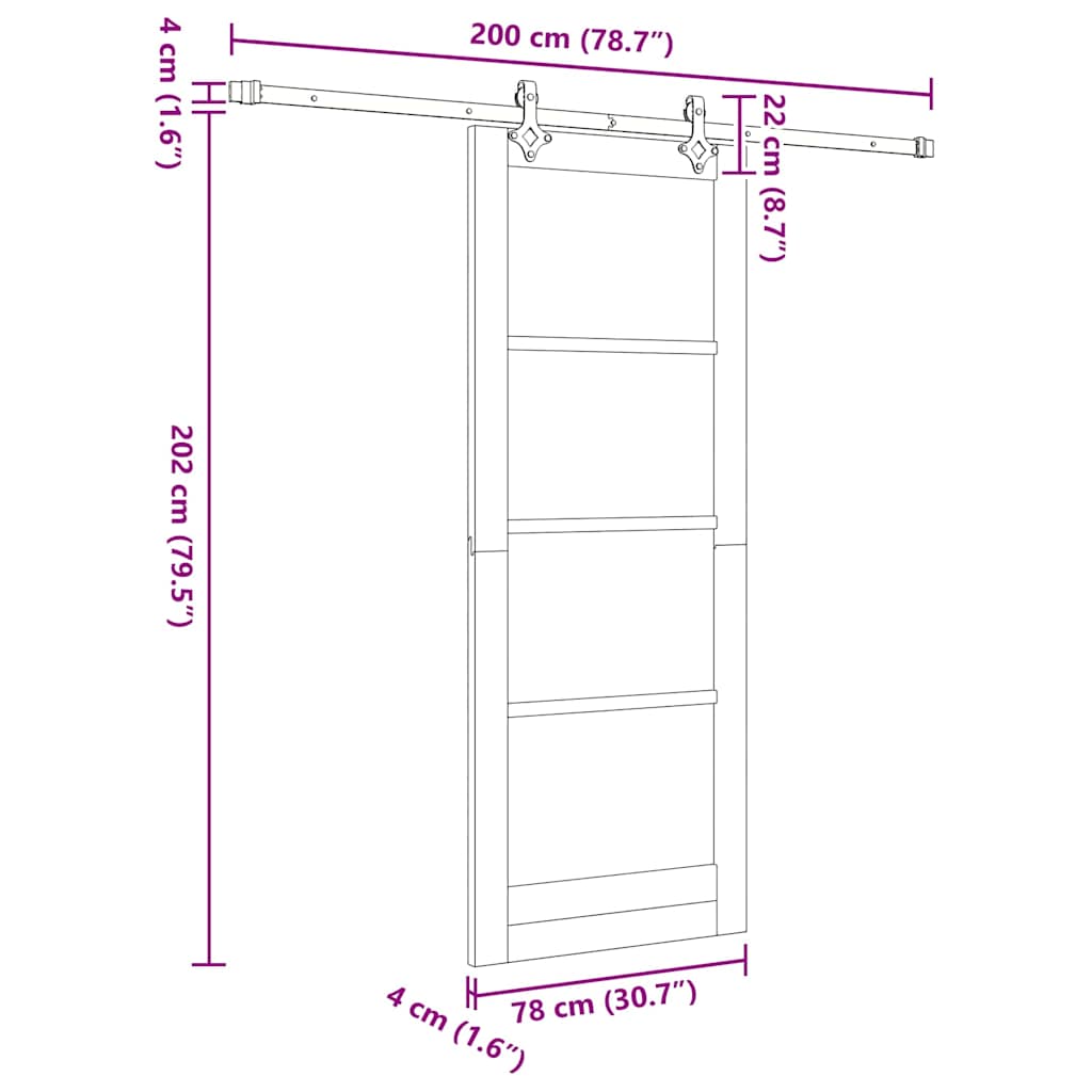 Sliding Door Natural and Black 30.71 x 79.53 in