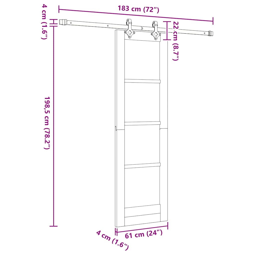 Sliding Door White 24 x 78.2 in Solid pine wood and steel