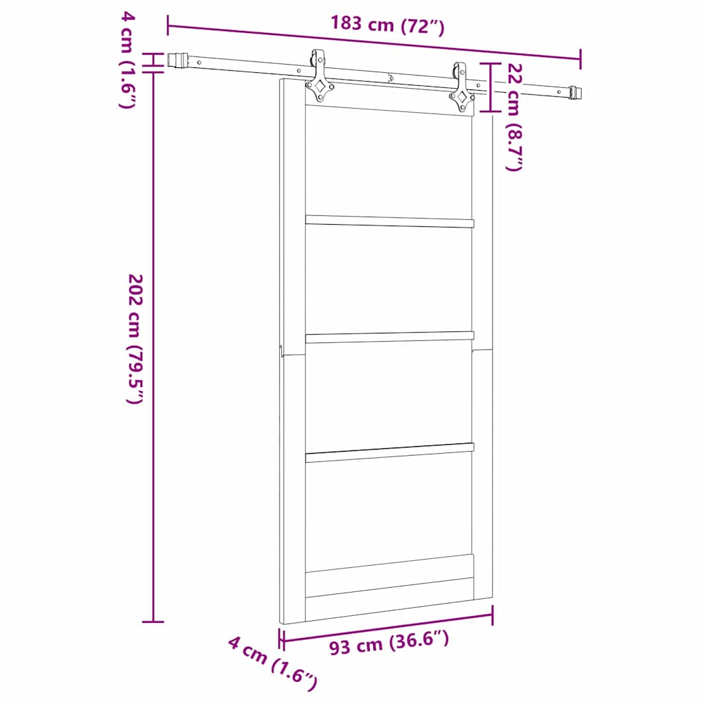 Sliding Door White 36.6 x 79.5 in Solid pine wood and steel