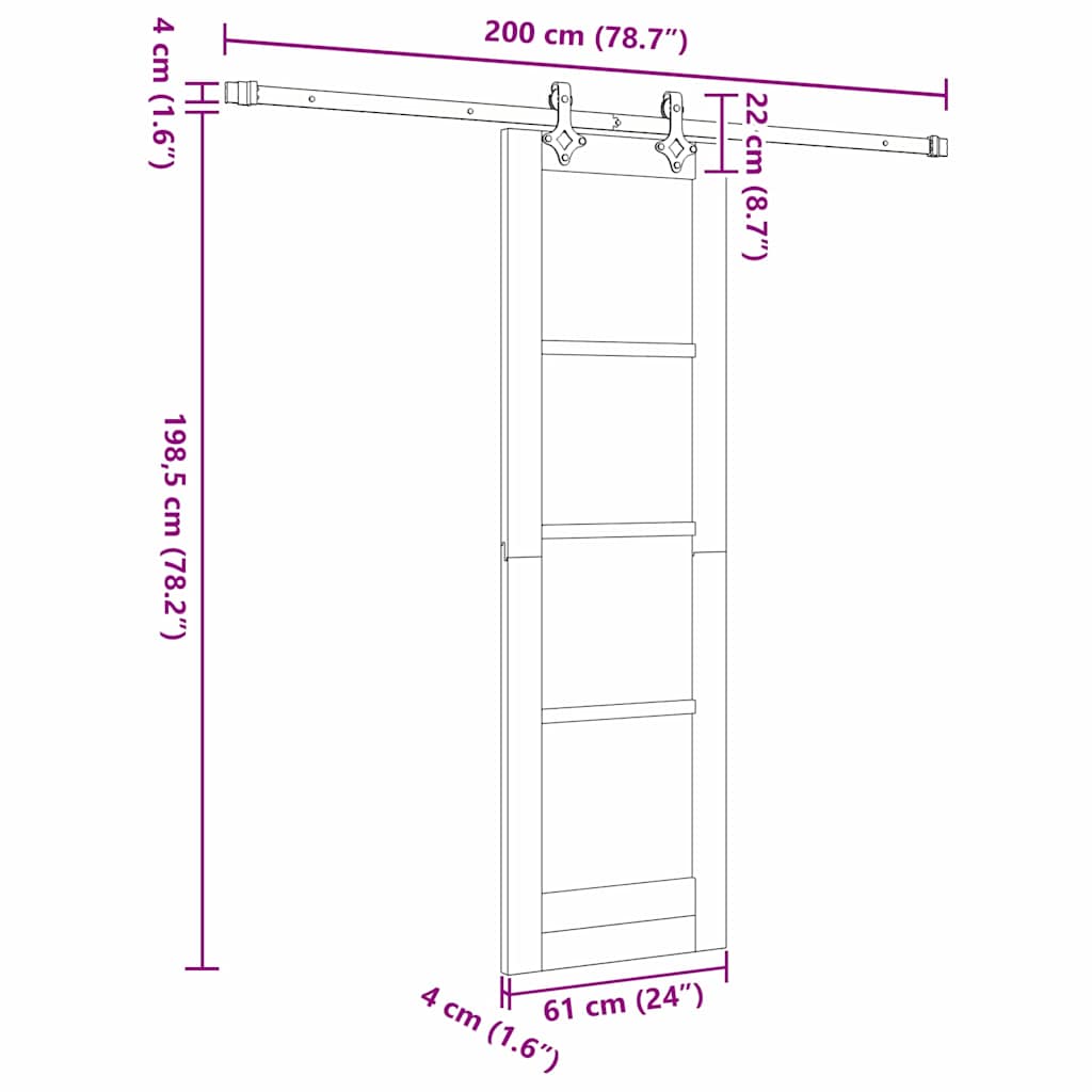 Sliding Door White 24 x 78.2 in Solid pine wood and steel