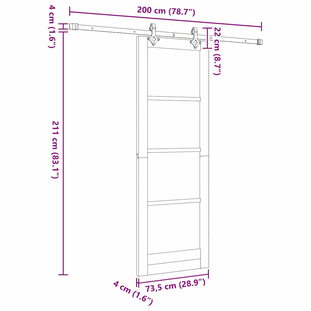 Sliding Door White 28.9 x 83.1 in Solid pine wood and steel