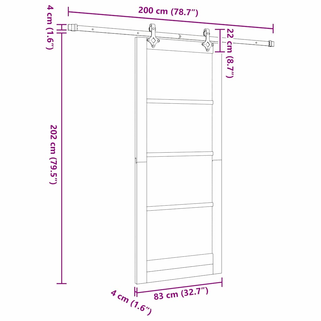 Sliding Door White 32.7 x 79.5 in Solid pine wood and steel