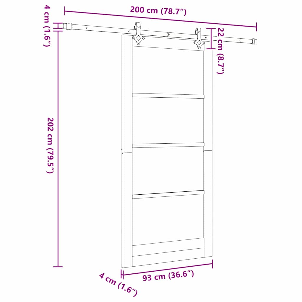 Sliding Door White 36.6 x 79.5 in Solid pine wood and steel