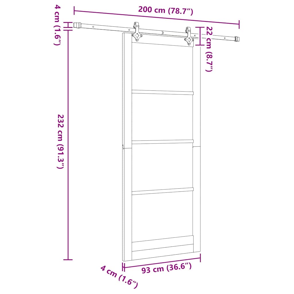 Sliding Door White 36.6 x 91.3 in Solid pine wood and steel