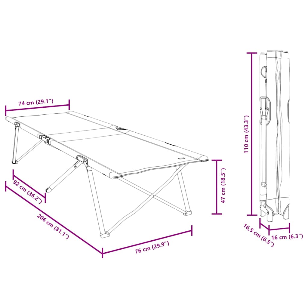 Folding Camping Bed Folding Red 206 x 76 x 74 cm Oxford Fabric