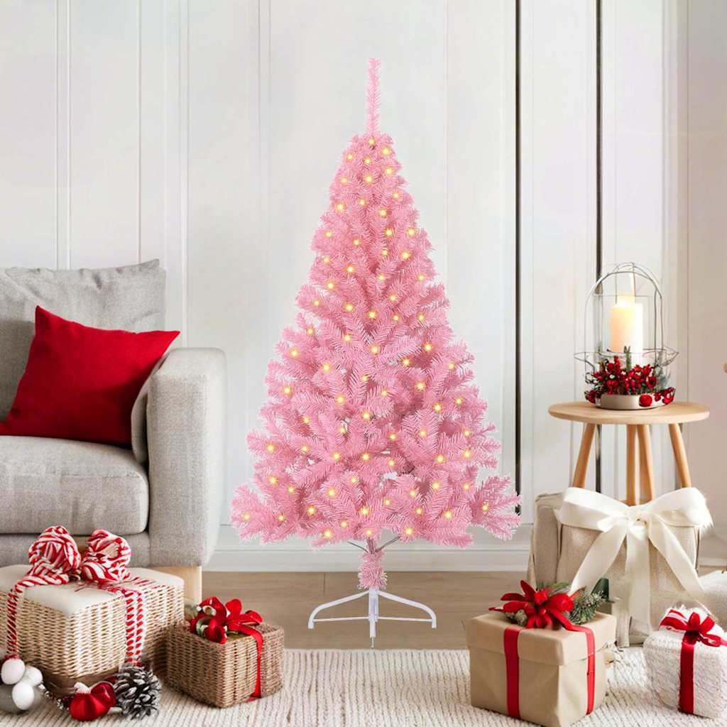 Artificial Pre-lit Christmas Tree with 150 LEDs Pink 47.2" PVC