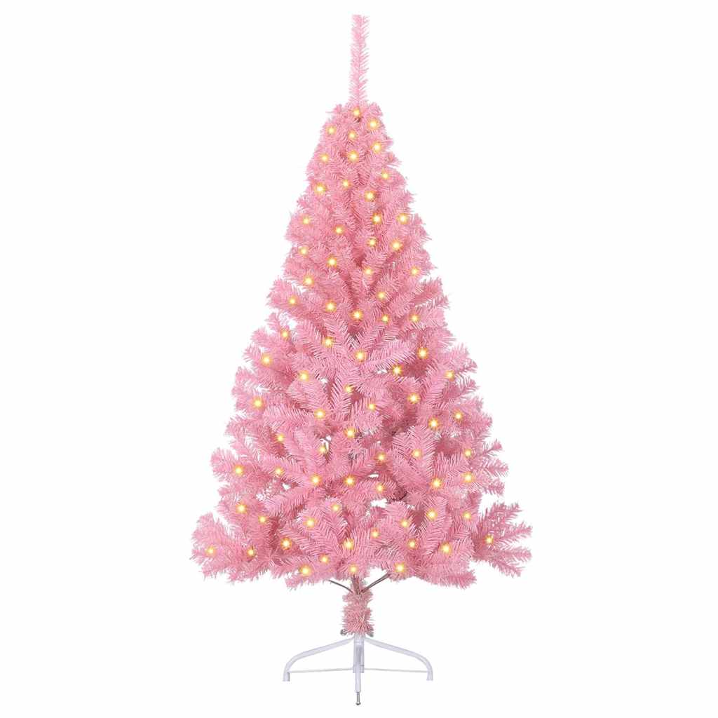 Artificial Pre-lit Christmas Tree with 150 LEDs Pink 47.2" PVC
